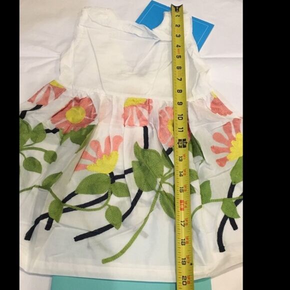 Cotton Dress With Embroidered Flowers Ruffle Collar Large Bow at Small of Back - Picture 4 of 8